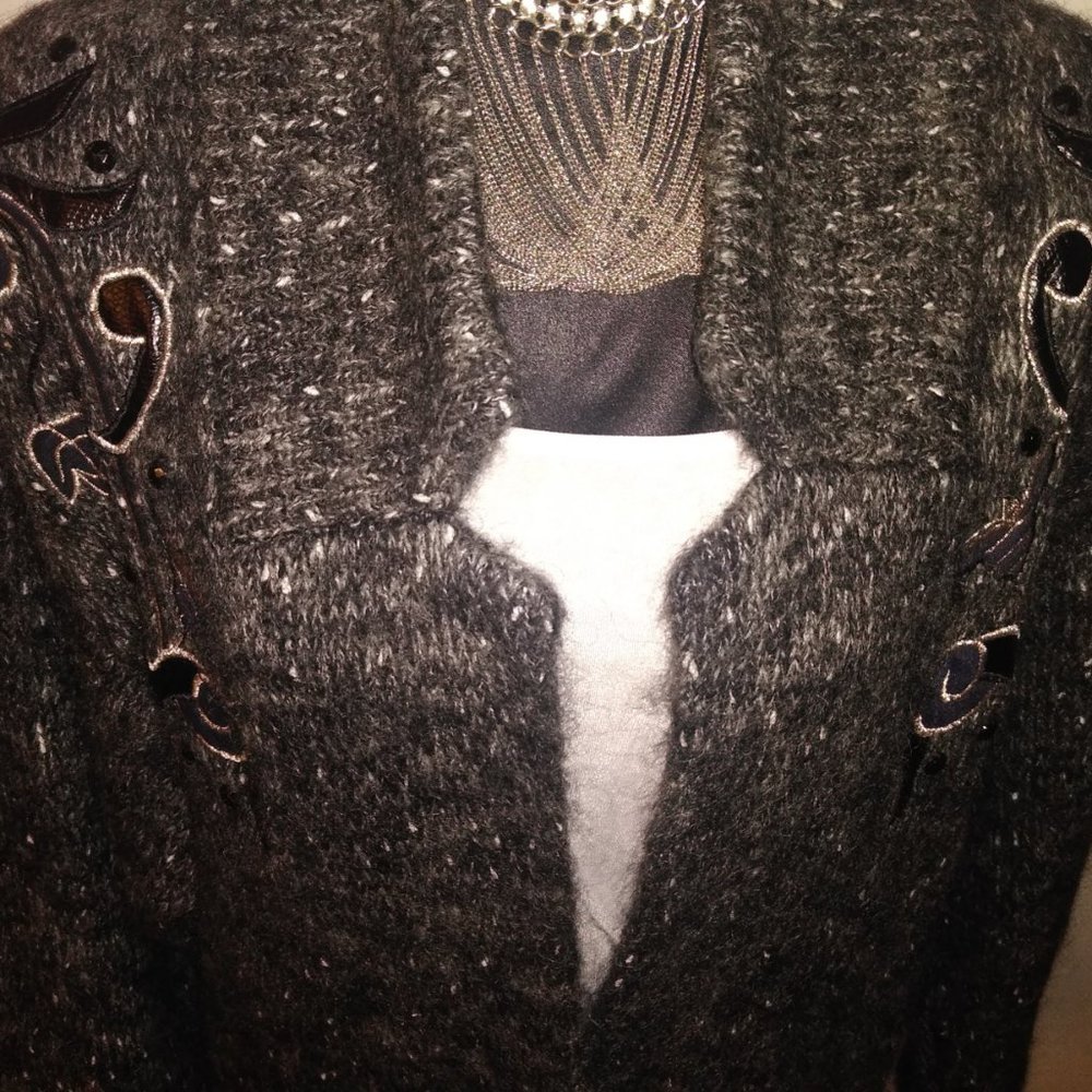 I.B. DIFFUSION VINTAGE 3/4 Length Black Speckled Sweater Coat - Picture 5 of 5